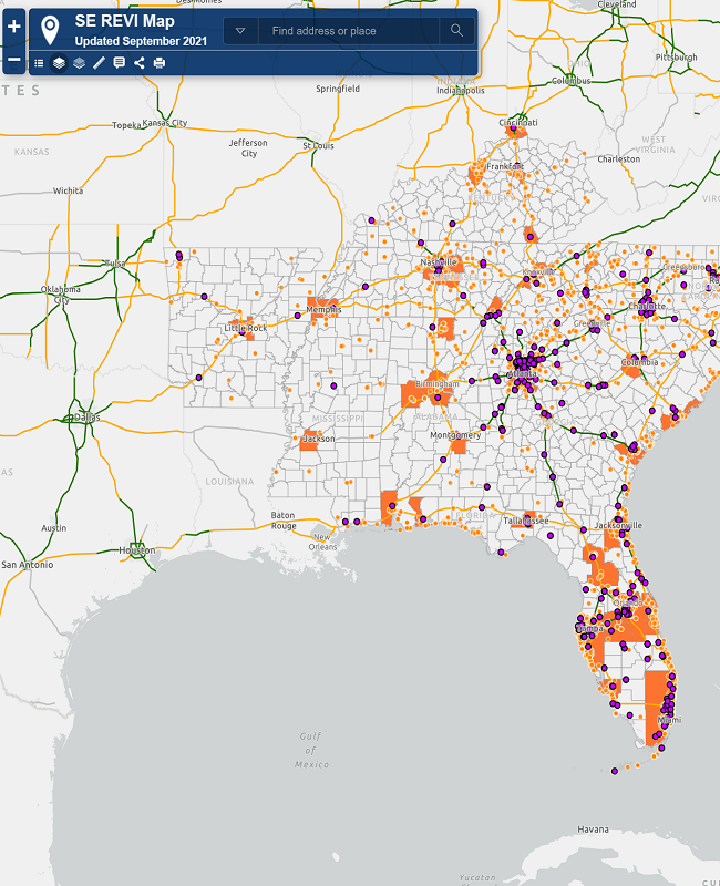 Southeast Regional Electric Vehicle Information Exchange Map Atlas EV Hub